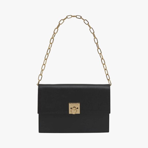 ANINE BING | "ANN" BLACK LEATHER SHOULDER BAG WITH GOLD CHAIN - Picture 1 of 8